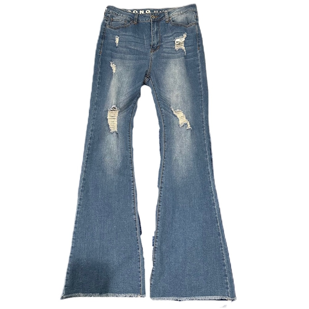 Flare distressed denim jeans